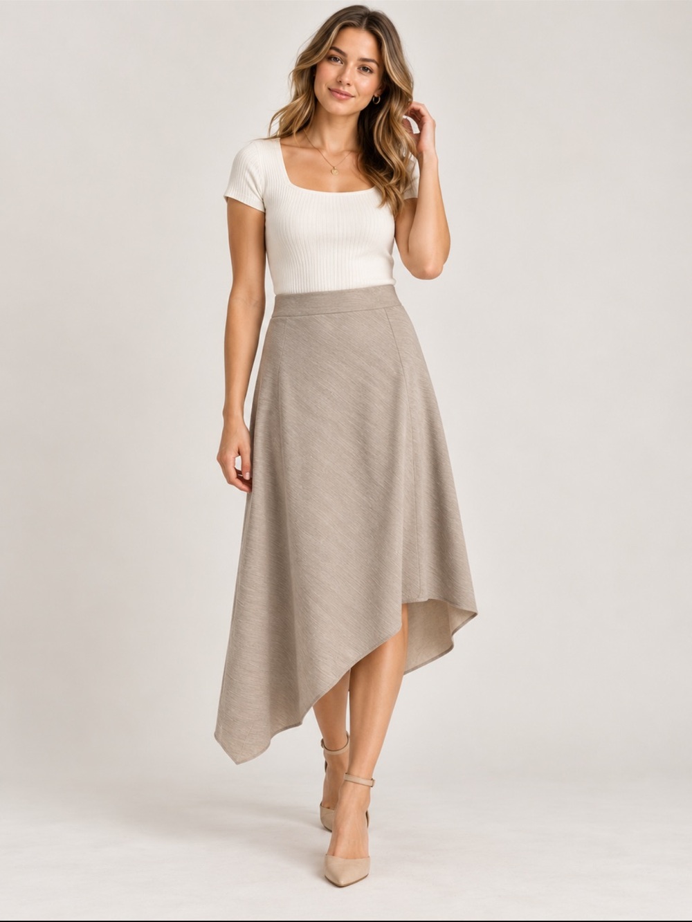 BCBGMaxAzria Asymmetrical Taupe Skirt